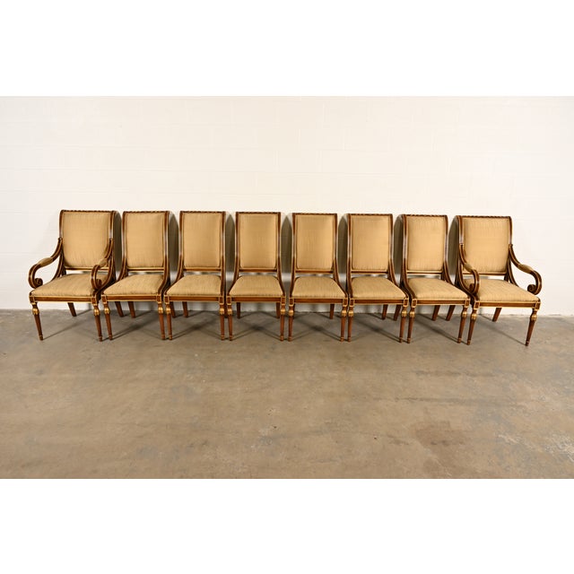 An outstanding set of eight French Regency Louis XVI or Neoclassical style dining chairs By Karges Furniture USA, Circa...