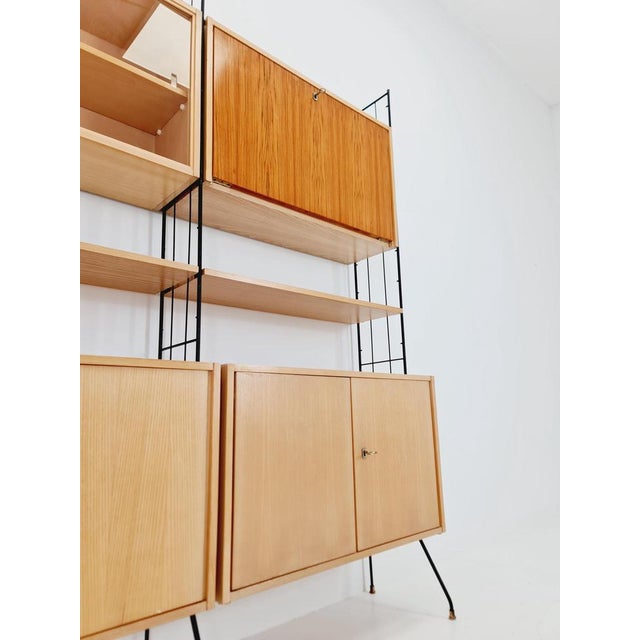 Gold Freestanding String Shelf-System Unit Bookcase in Ash, Walnut & Metal from Koch Möbel, Germany, 1950s For Sale - Image 8 of 18