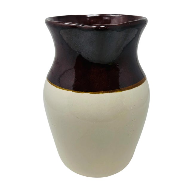 Farmhouse Vintage 10" Two-Tone Stoneware Pitcher - Brown & Cream Roseville RRP Co. - Mid-Century Farmhouse Decor For Sale - Image 3 of 10