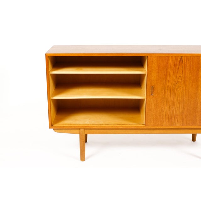 1960s Danish Modern Mid Century Teak Credenza Sideboard— Borge Mogensen for Søborg — Sliding Doors For Sale - Image 10 of 12