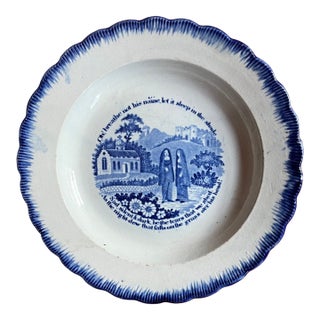 Antique Early 19th Century English Blue Feather Edge Plate With Thomas Moore Poem For Sale