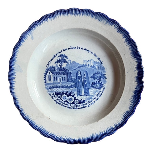 Antique Early 19th Century English Blue Feather Edge Plate With Thomas Moore Poem For Sale