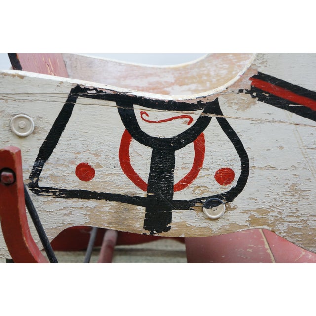 White Antique Wooden Double Horse Shoo Fly Rocking Horse Childrens Glider 39" For Sale - Image 8 of 17