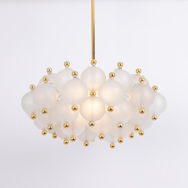 Large Frosted Glass and Brass Chandelier from Kinkeldey, Germany, 1970s For Sale - Image 11 of 18