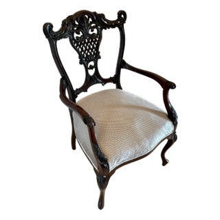 Antique Victorian Mahogany Carved Armchair, 1880s For Sale