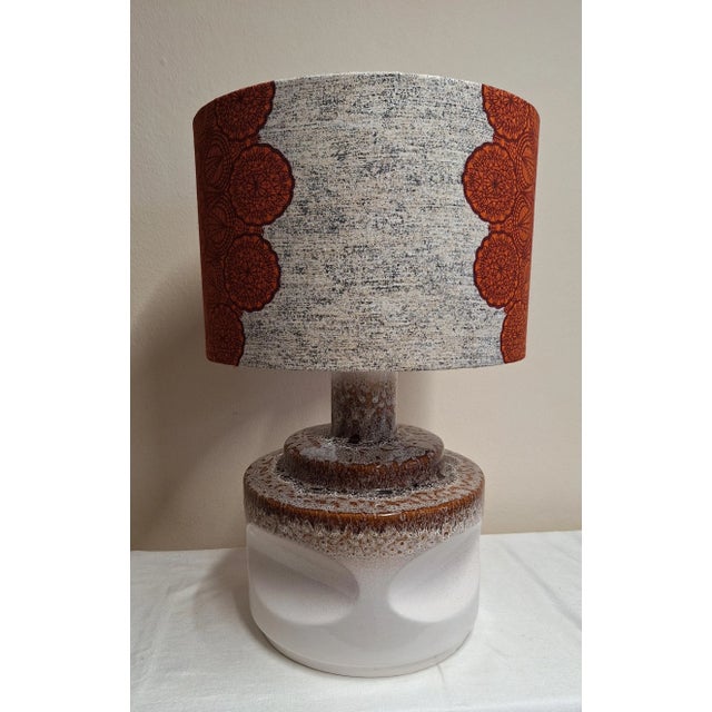 Vintage Table Lamp with Ceramic Base in Beige-Brown-White with Matching Handmade Fabric Shade from Lamplove, in Very Good...