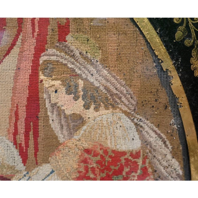 Antique Italian Needlepoint Tapestry of Courtly Maidens, 1865 For Sale - Image 9 of 12