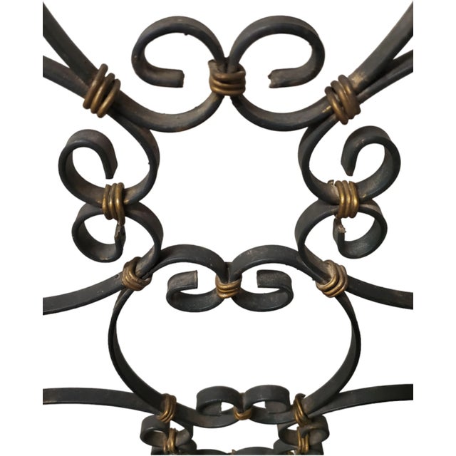 Mid 20th Century Mid 20th Century Dark Green Hand Forged and Gilt Iron Decorative Room Divider /Rolling Screen For Sale - Image 5 of 12