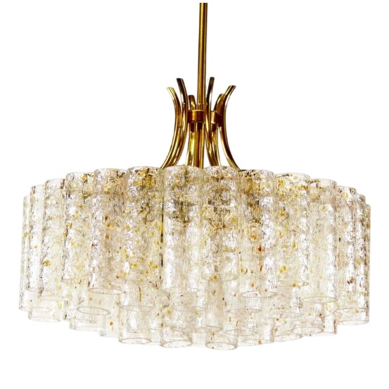 Large Brass and Goldflake Glass Chandelier attributed to Doria Leuchten, Germany, 1970s For Sale