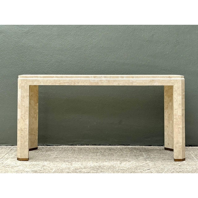 Vintage Tessellated Stone Console Table With Brass Inlay For Sale - Image 9 of 17