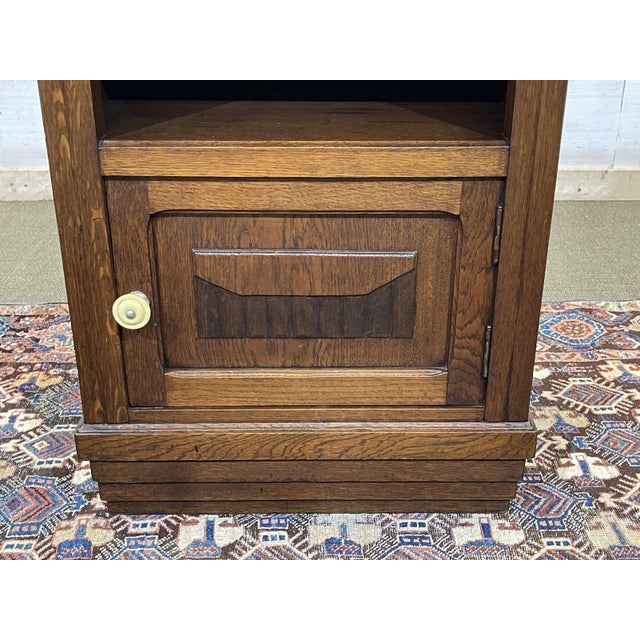 Vintage Art Deco Bedside Table in Oak with Marble Top, 1930s For Sale - Image 3 of 12