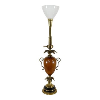 Vintage Stiffel Wood Orb Table Lamp With Milk Glass Shade For Sale