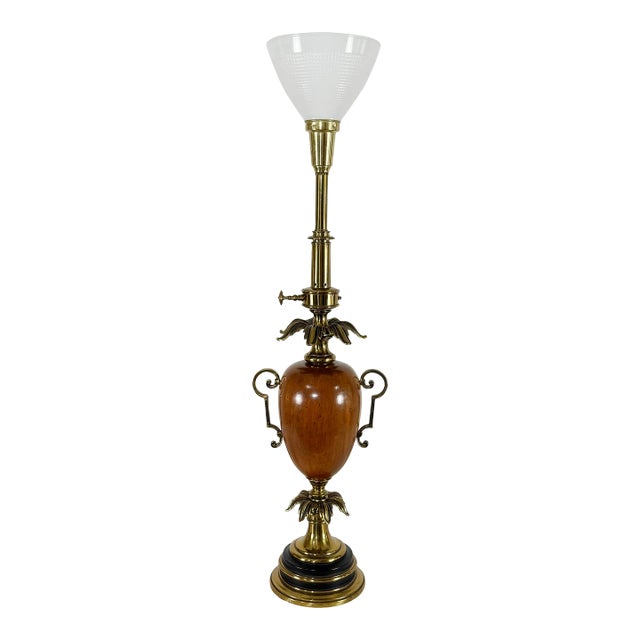 Vintage Stiffel Wood Orb Table Lamp With Milk Glass Shade For Sale