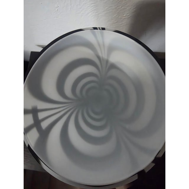 Postmodern Vintage Polish Studio Art Glass Zebra Feathered Pedestal Vase For Sale - Image 3 of 3