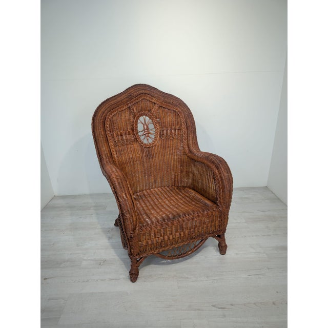 Royal/Club Wicker Armchair in Art Deco Style This Art Deco armchair is made of wicker. It features a high backrest with...