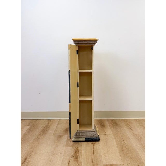 Vintage Postmodern Art Deco Hand Painted Pedestal Hidden Storage Cubist Column For Sale - Image 9 of 9