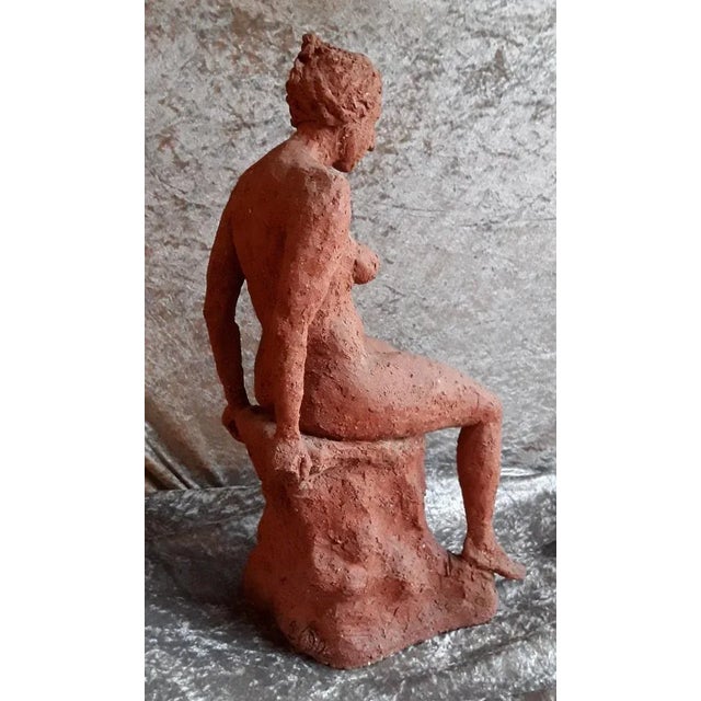 1990s Vintage Seated Female Nude Sculpture in Red-Brown Terracotta, 1992 For Sale - Image 5 of 9