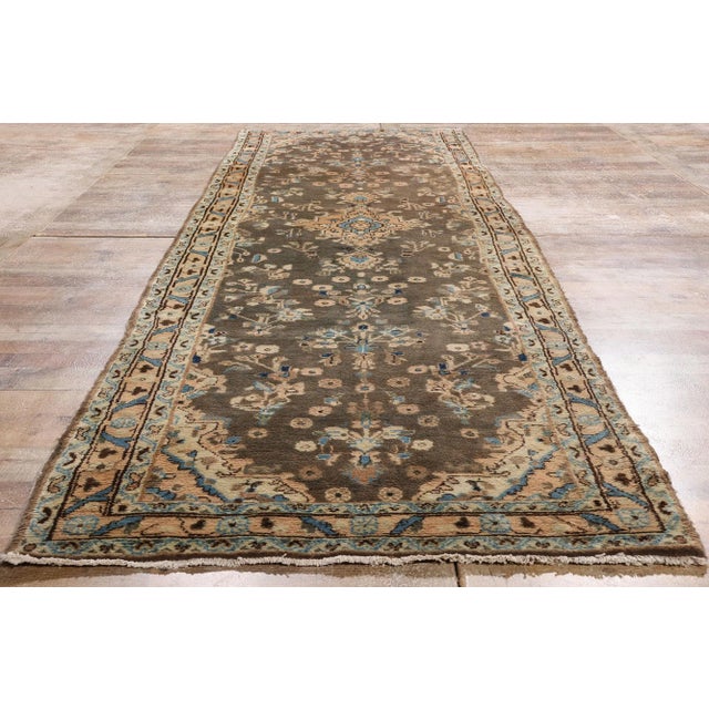 Vintage Earth-Tone Persian Hamadan Rug Runner, 03'11 X 13'02. For Sale - Image 9 of 10