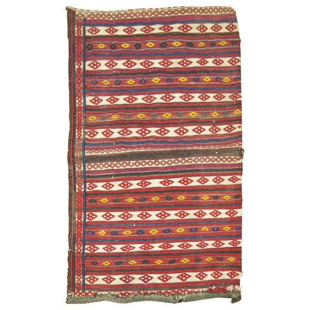 A vintage Persian Kilim scatter sofreh flat-weave from the mid-20th century. 10'' x 14'' Sofrehs are woven by Persian...