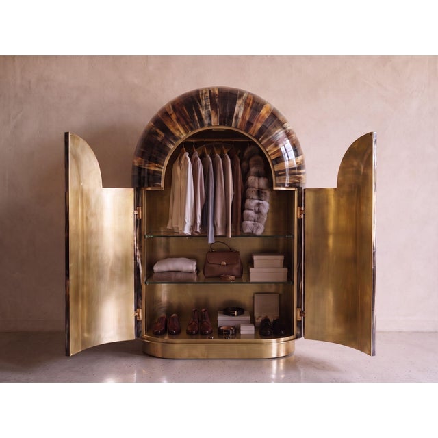 Arcana Contemporary Resin and Brass Bar Cabinet by House of Jaipur For Sale - Image 6 of 11