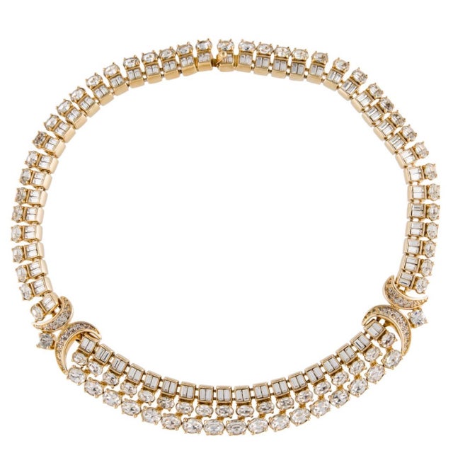 Judith Leiber 1990s Judith Leiber Collar Collier Necklace Choker Crystal Dimante Strass Vintage 24k Gold Plated For Sale - Image 4 of 10