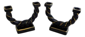 Mid-Century Braided Earthenware Rope Double Candlesticks attributed to Longchamp, France, 1950s, Set of 2