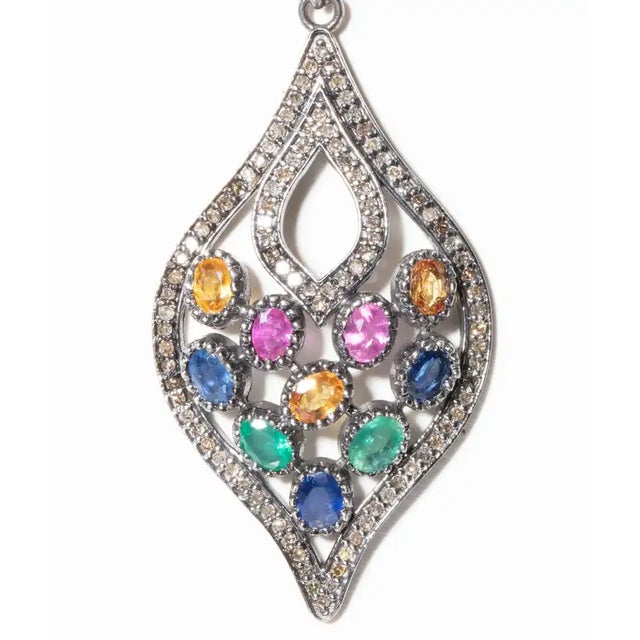 1990s 1990s Colored Sapphires and Pavé Set Diamond Dangle Earrings, Pair For Sale - Image 5 of 5