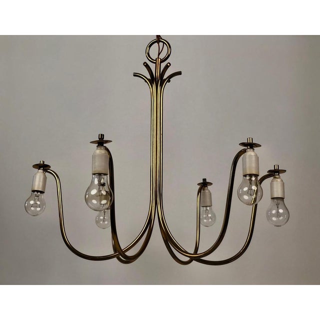 Metal Large Austrian Chandelier with Six Shades in Brass from Josef Frank, 1954 For Sale - Image 7 of 15