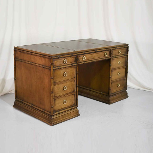 Sligh-Lowry Furniture Co. Mid Century Hollywood Regency Faux Bamboo Partner Desk by Sligh Furniture For Sale - Image 4 of 12