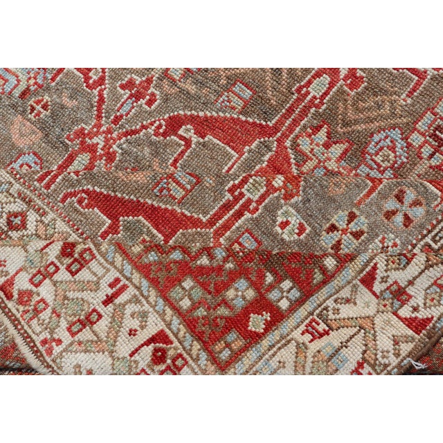 Kurdish Antique Gallery Runner With Tribal Design in Light Green, Tan and Red 5'6 X 10'11 For Sale - Image 15 of 16