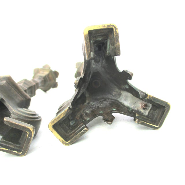 1900 - 1909 Antique 1900 Bronze Italian Candlesticks - Pair of 2 For Sale - Image 5 of 8