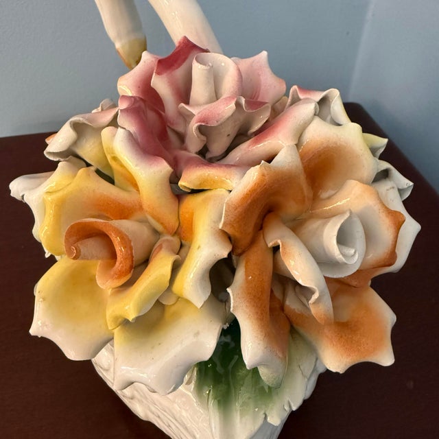 Mid 20th Century Vintage Italian Capodimonte Porcelain Swan Centerpiece With Sculpted Rose Bouquet For Sale - Image 5 of 12