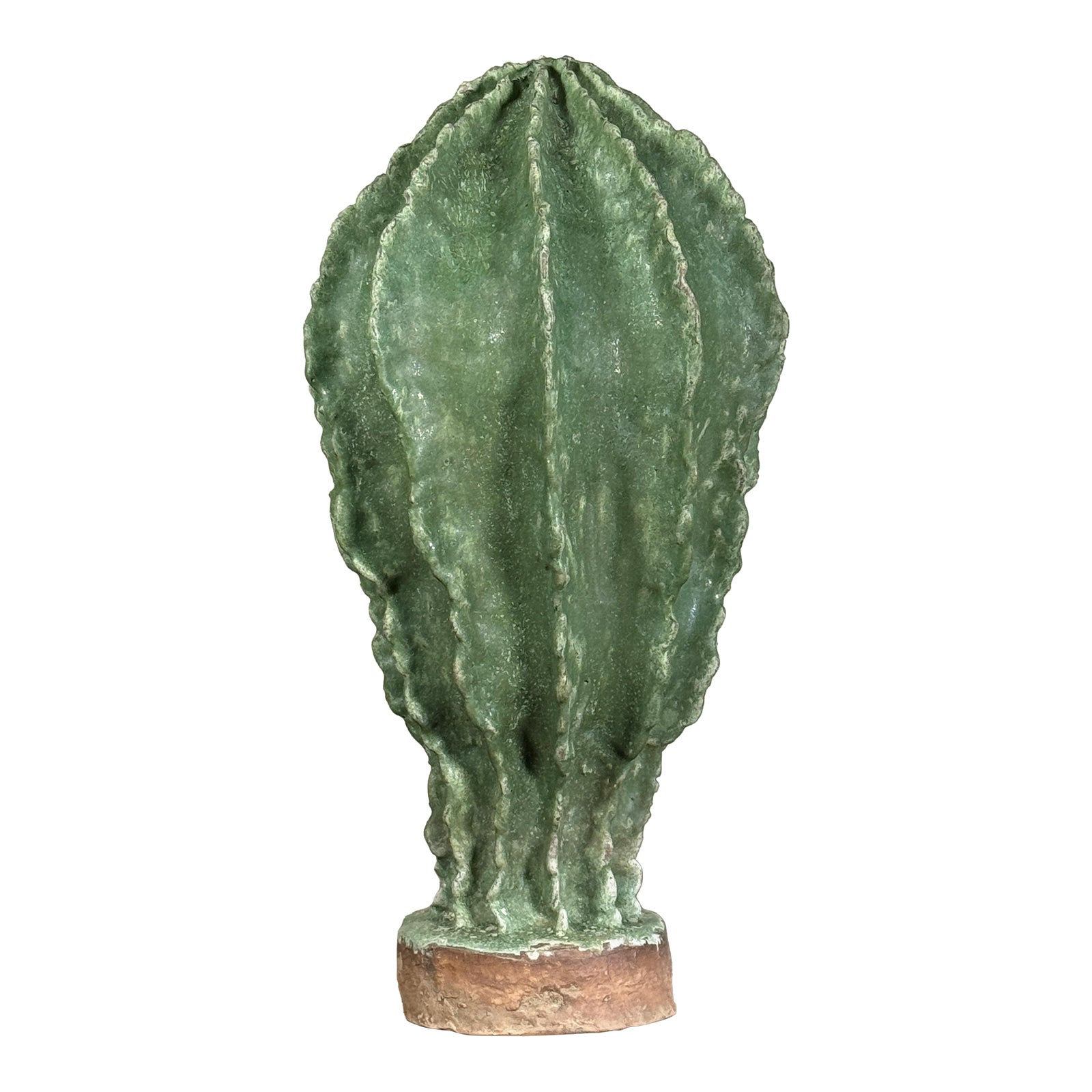 Large Italian Terracotta and Green Glazed Ceramic Cactus Sculpture