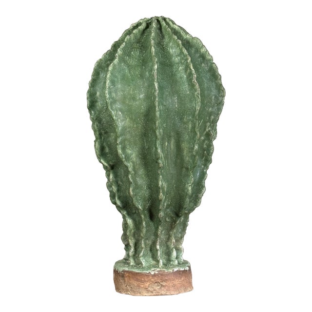 Large Italian Terracotta and Green Glazed Ceramic Cactus Sculpture For Sale