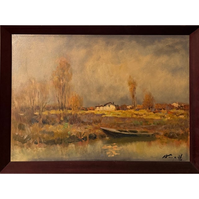 Unknown, River Landscape, 1960s, Oil on Canvas For Sale - Image 3 of 3