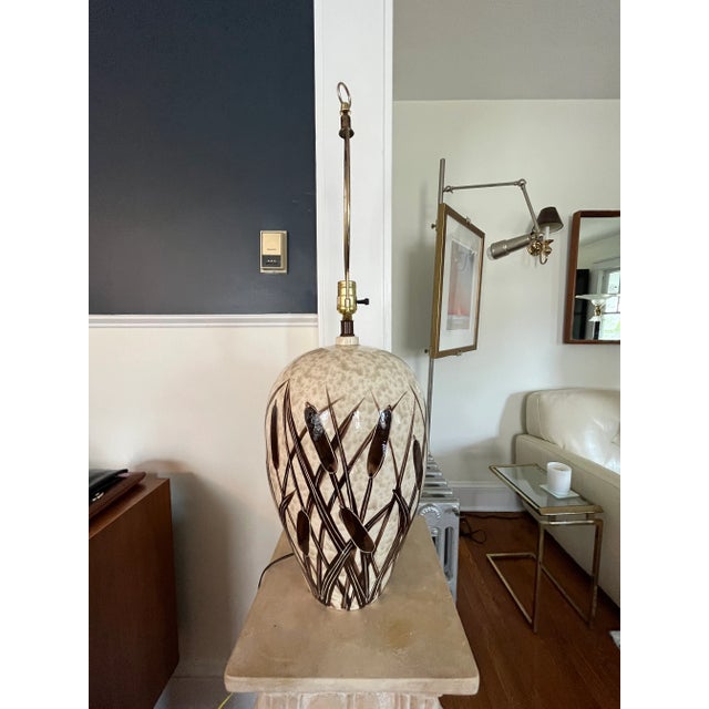 Beautiful Hand Painted Cattail lamp. Ceramic glaze finish. A lot of cattails.