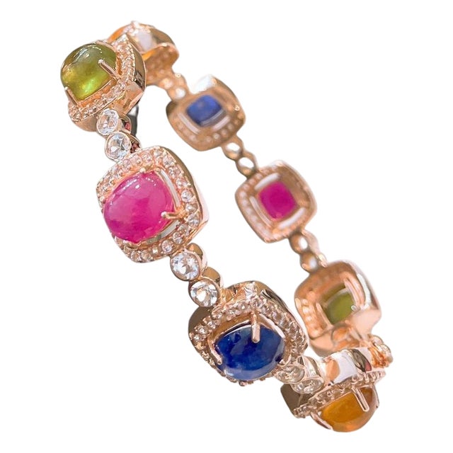 Bochic “Capri” Vintage Ruby, Multi Sapphire & Diamond-Set 18K Gold & Silver For Sale