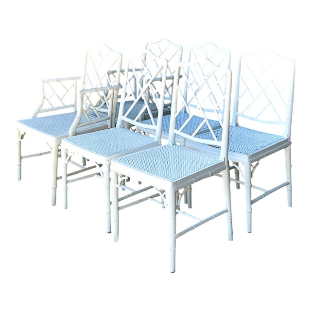 Vintage Chinese Chippendale Cane Dining Chairs - Set of 6 For Sale