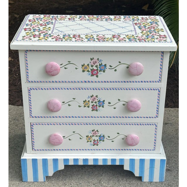 Mackenzie Childs Style Petite 3 Drawer Nightstand For Sale - Image 10 of 12