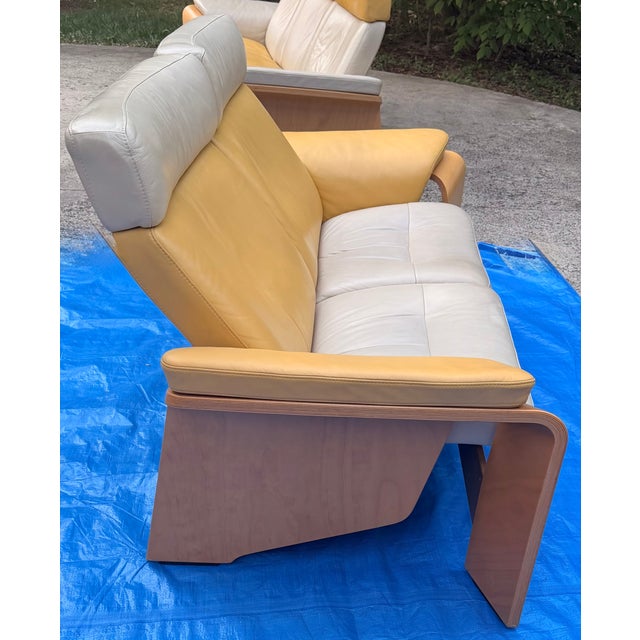 Ekornes ASA Ekornes Stressless Mid Century Modern Leather Reclining Sofa and Loveseat For Sale - Image 4 of 14