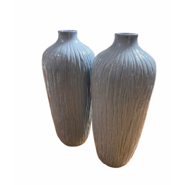 Modern Vintage Portugal Ceramic Faux Bois Style Vases - A Pair For Sale - Image 3 of 10