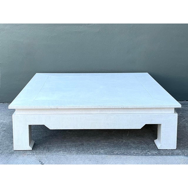 Wood Vintage Monumental Grasscloth Wrapped Coffee Table For Sale - Image 7 of 12