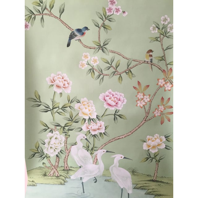 Hand-Painted Chinoiserie Peacock & Floral Wall Mural Panel, Luxury Oriental Wallpaper Art, Unframed, For Sale - Image 6 of 11