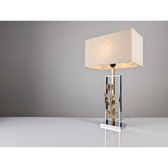 Chrome and Gilt Bronze Rose Table Lamp attributed to Maison Charles, France, 1970s For Sale - Image 14 of 14