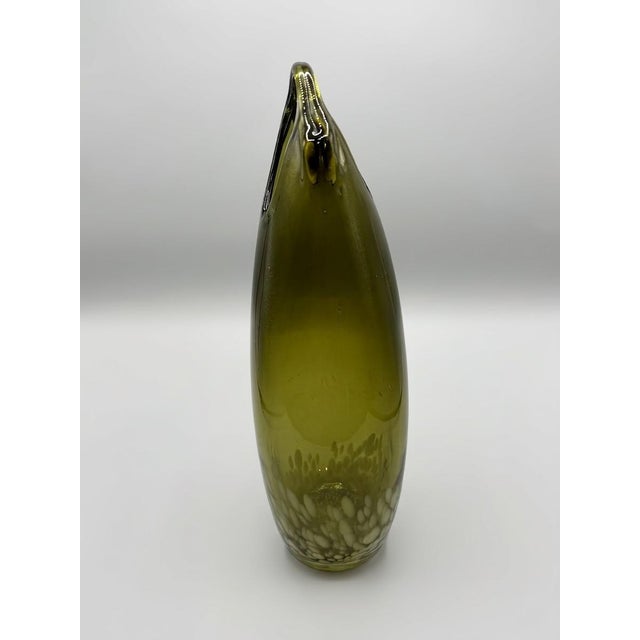 Large Mid-Century Hand-Blown Olive Green and White Spatter Art Glass Vase, 1970s For Sale - Image 9 of 17
