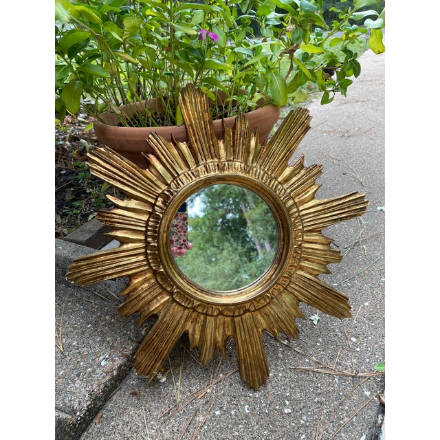1960s Mid Century Italian Giltwood Sunburst Wall Mirror For Sale - Image 14 of 17