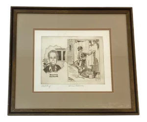 Norman Rockwell Portrait With Tom Sawyer Whitewashing Fences Etching C.1970
