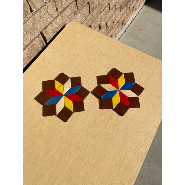 Brick Red Mid-Century Modern German Painted Wood Star Coasters- a Pair For Sale - Image 8 of 9