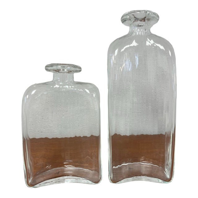 Pair of Italian Murano Hand Blown Art Glass Bottles for Vetri For Sale