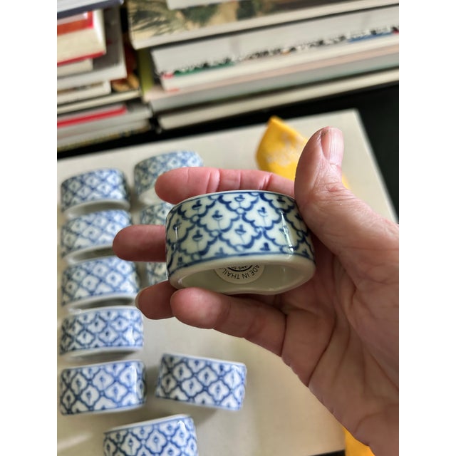 Vintage Williams Sonoma Blue & White Porcelain Napkin Rings - Set of 12 For Sale - Image 9 of 12